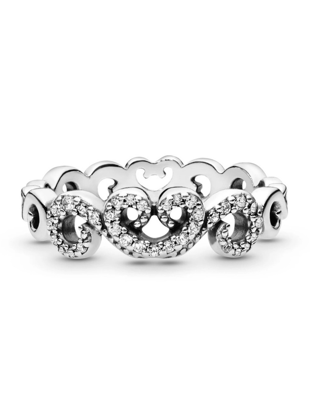 Pandora Sterling Silver Heart Tiara Ring with Clear Stones